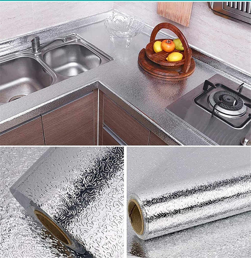 Silver Foil Kitchen Waterproof & Oil Proof Sticker – Heat Resistant Self-Adhesive Aluminum Foil Sheet for Stove, Cabinets & Walls (2×6.5 ft)