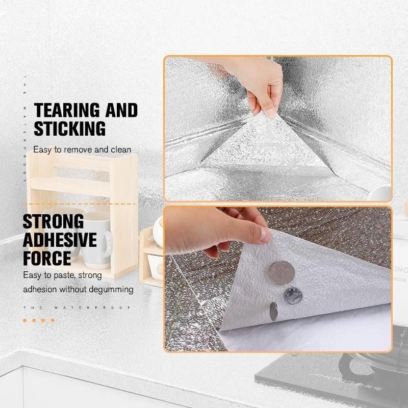 Silver Foil Kitchen Waterproof & Oil Proof Sticker – Heat Resistant Self-Adhesive Aluminum Foil Sheet for Stove, Cabinets & Walls (2×6.5 ft)