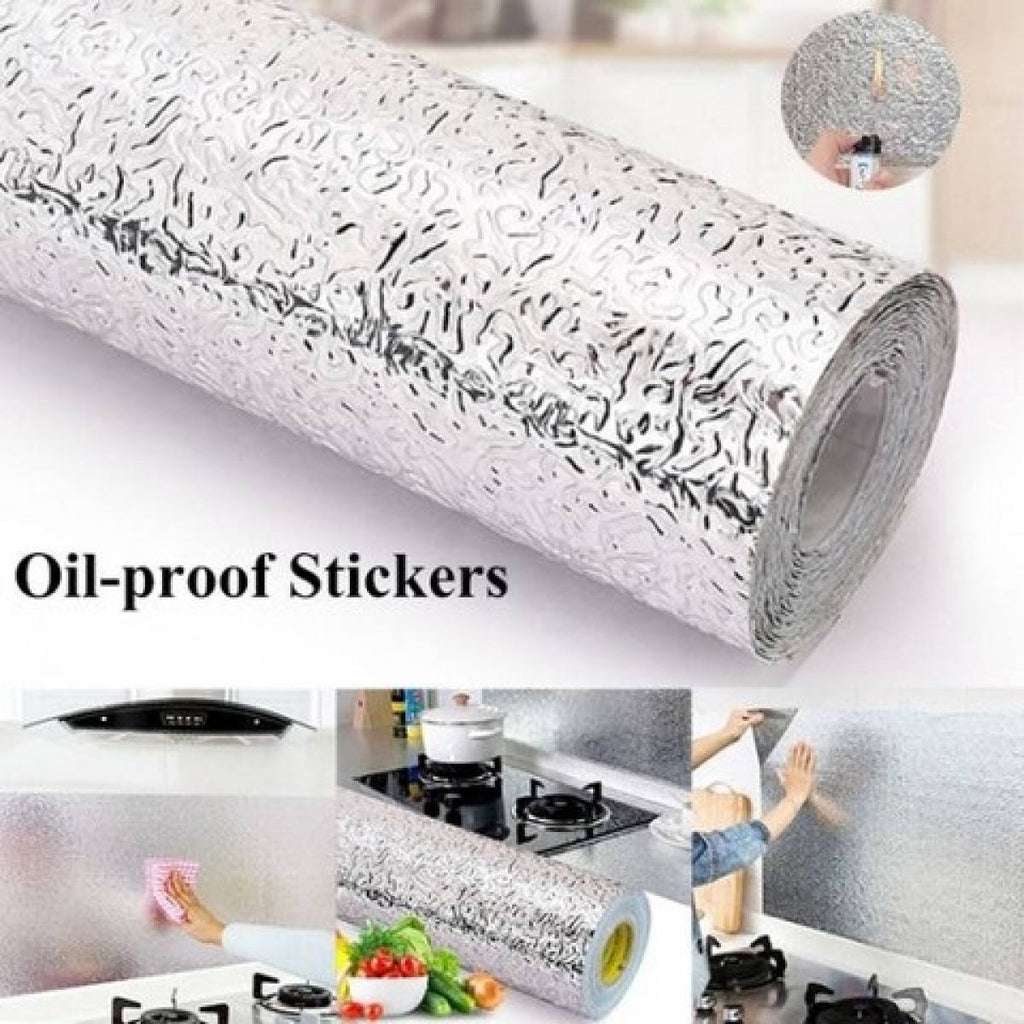 Silver Foil Kitchen Waterproof & Oil Proof Sticker – Heat Resistant Self-Adhesive Aluminum Foil Sheet for Stove, Cabinets & Walls (2×6.5 ft)