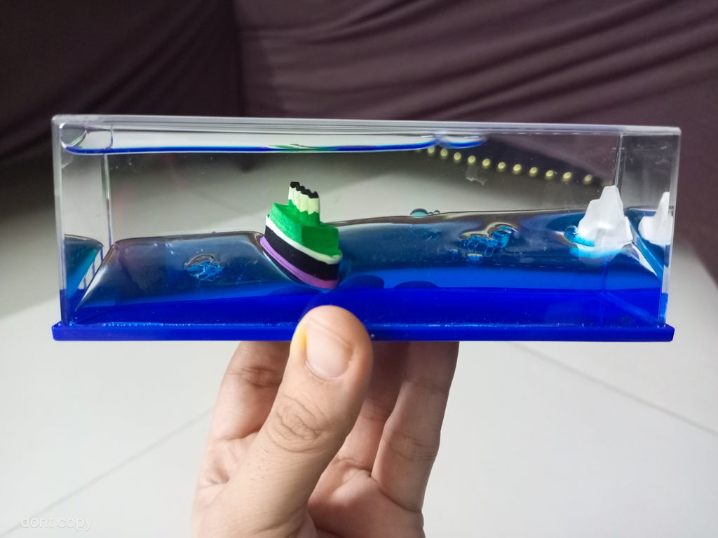 Titanic Unsinkable Fluid Drift Bottle – Acrylic Cruise Ship Decor with Iceberg Scene