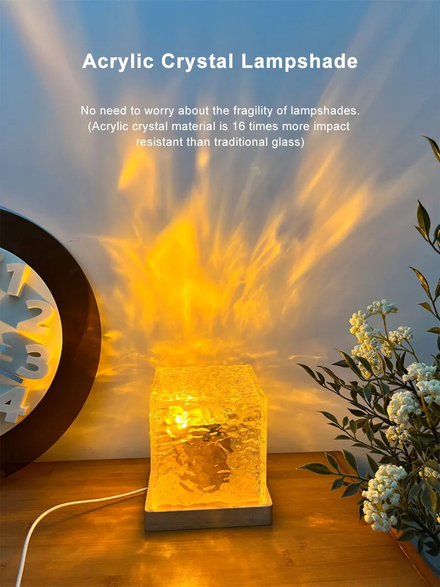 Dynamic Rotating Water Ripple Night Light 3 Colors Flame Crystal Lamp for Living Room Study Bedroom