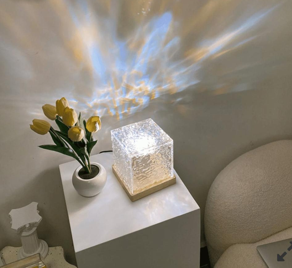 Dynamic Rotating Water Ripple Night Light 3 Colors Flame Crystal Lamp for Living Room Study Bedroom