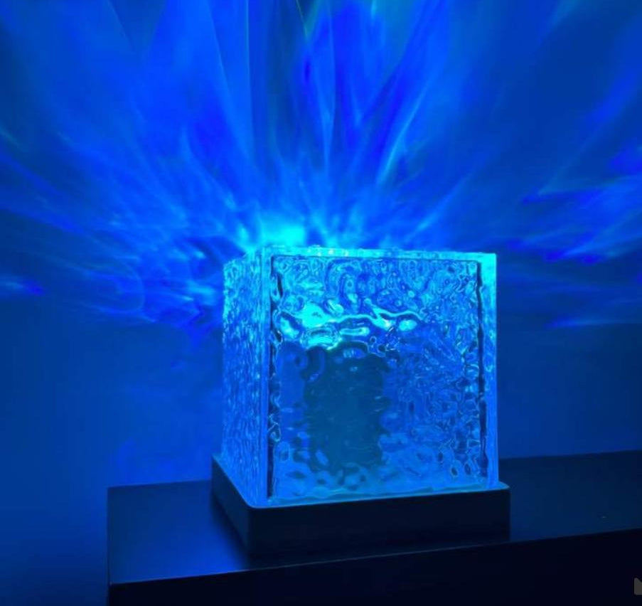 Dynamic Rotating Water Ripple Night Light 3 Colors Flame Crystal Lamp for Living Room Study Bedroom