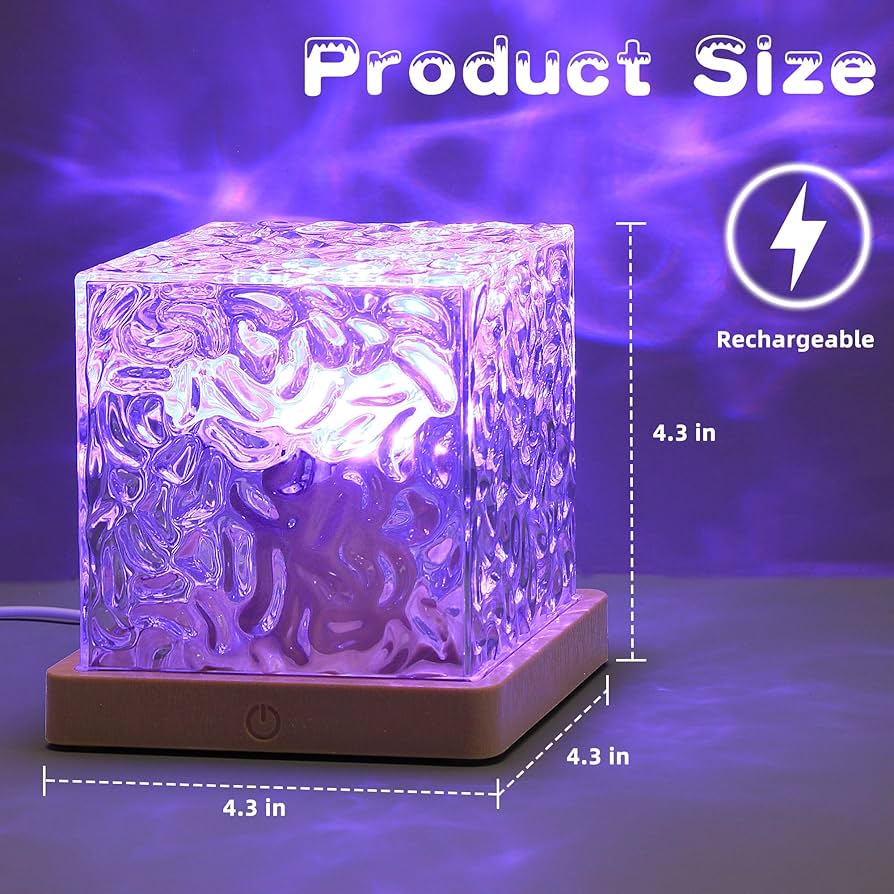 Dynamic Rotating Water Ripple Night Light 3 Colors Flame Crystal Lamp for Living Room Study Bedroom